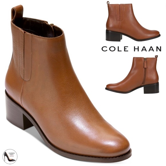 Cole Haan Shoes - Cole Haan Addie Brown Leather Zippered Ankle Booties Casual Low Heel Boots 9
